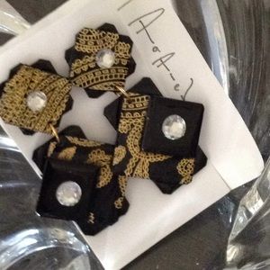 Paisley Gold black metallic fabric earrings